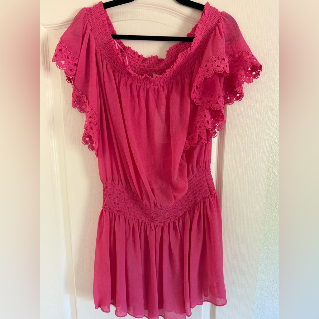 Nwt Ramy Brook Hot Pink Flutter Sleeve Mini Dress